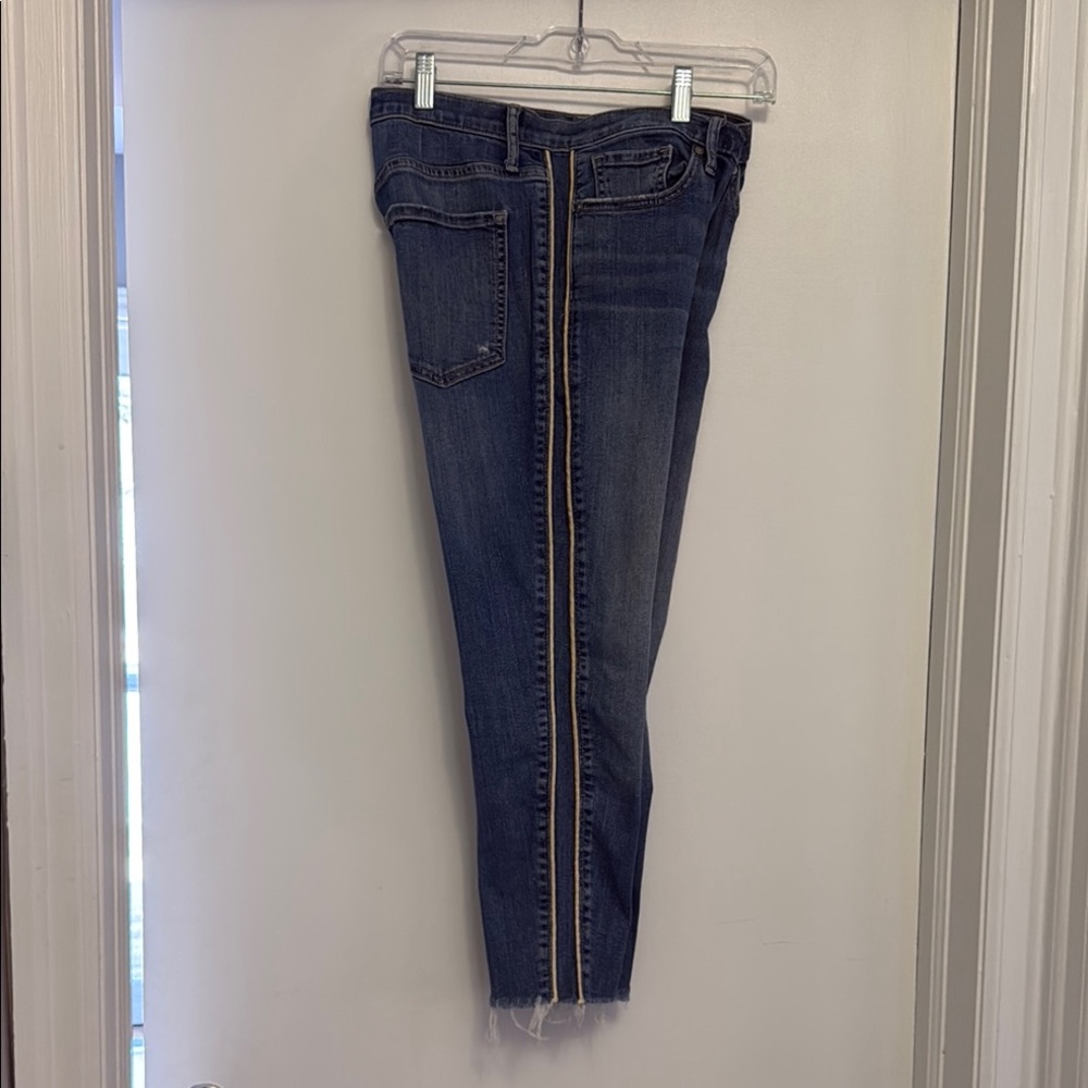 Medium Blue Women's Jeans with Side Stripe - Petite
